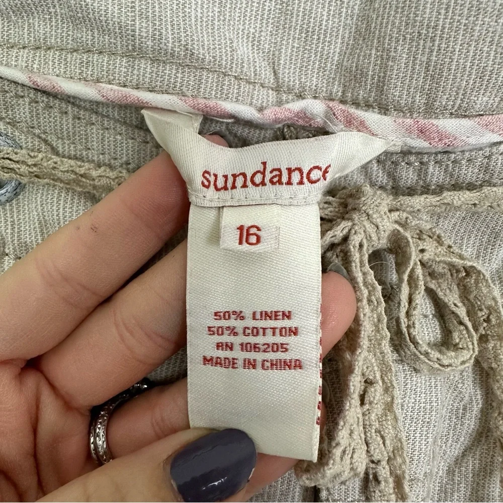 Sundance Linen Cotton Micro Stripe Ribbon Belt Pants - Picture 5 of 7